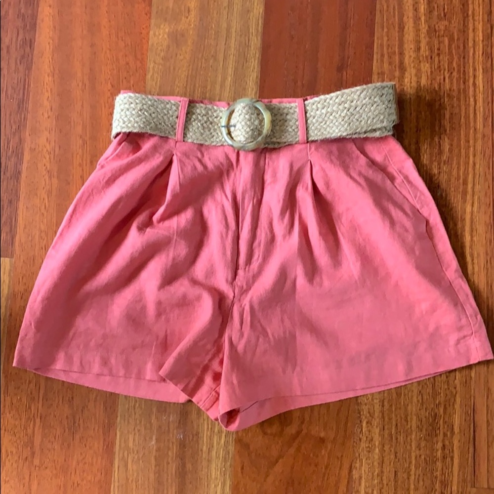 Coral High Rise Belted Shorts